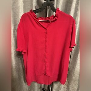 Tahari Pink Ruffle Blouse | XL/1X | Feminine Flair & Hidden Details VALENTINES